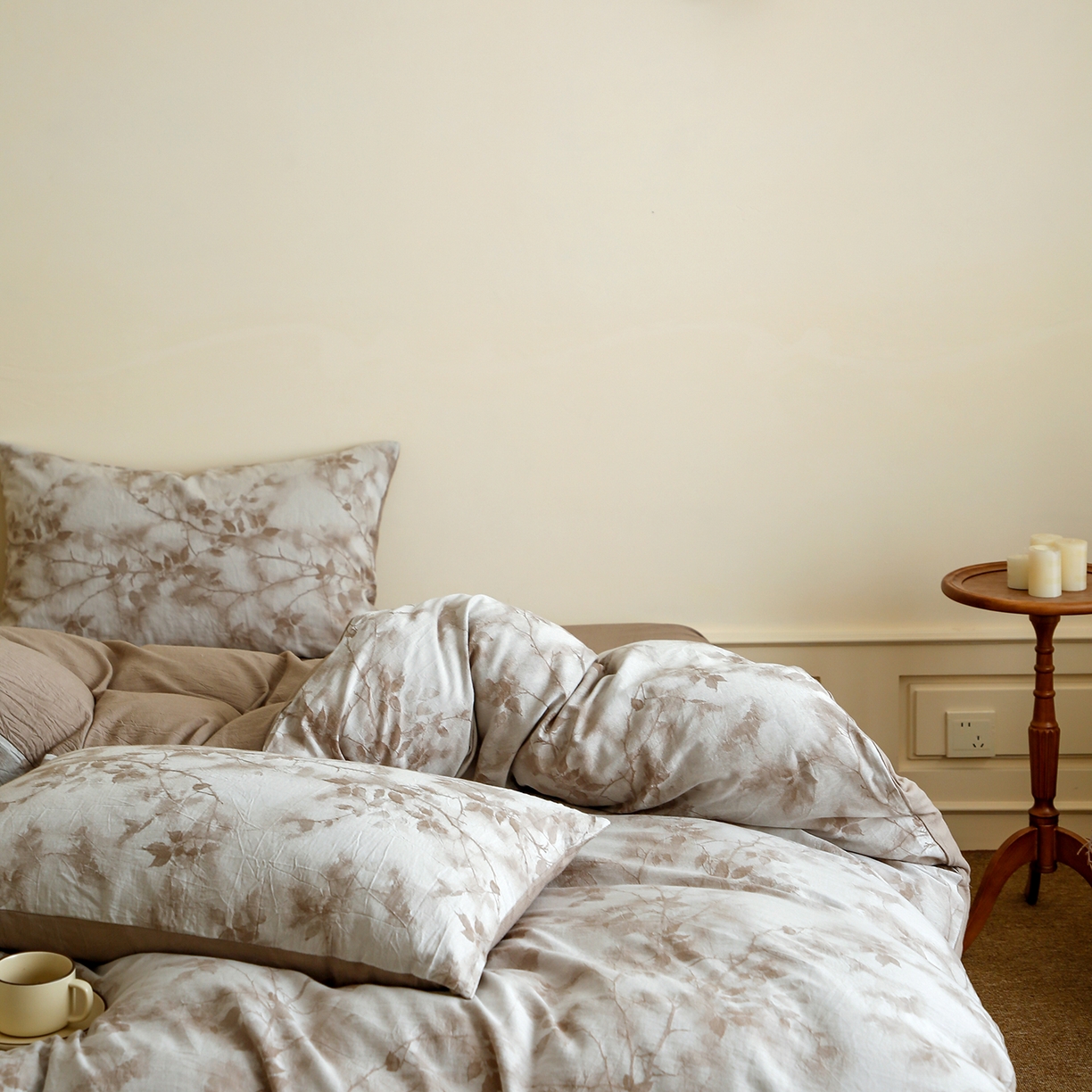 91家纺网 家纺一手货源 找家纺 沐白家居 2025新款色织全棉提花四件套 流金岁月-卡其