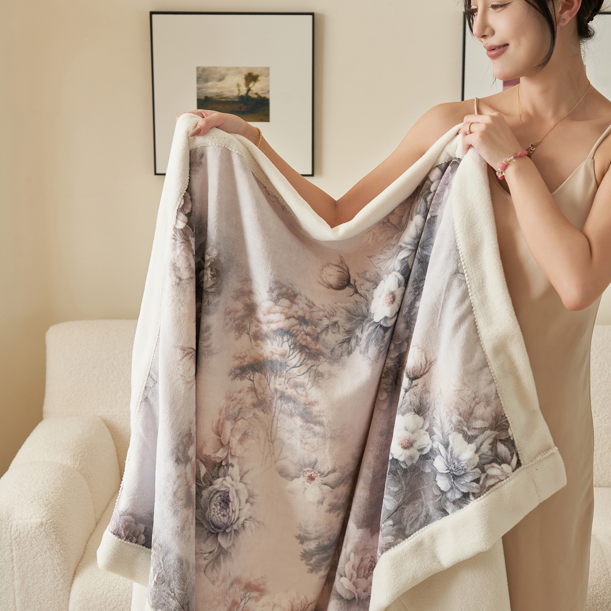 91家纺网 家纺一手货源 找家纺 寐绸家纺 2025新款牛奶绒数码印花毛毯 数码毛毯-旧梦