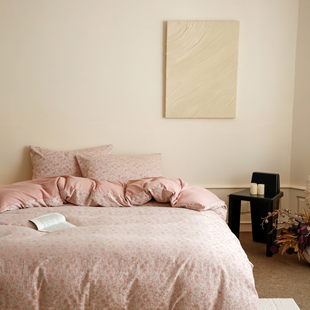 91家纺网 家纺一手货源 找家纺 沐白家居 2025新款色织全棉提花四件套 苏黎玫瑰-粉