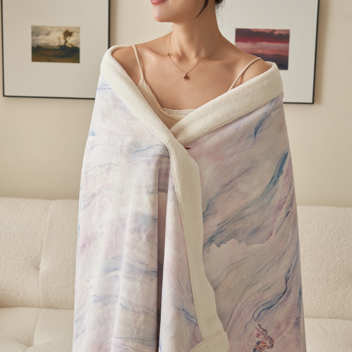 91家纺网 家纺一手货源 找家纺 寐绸家纺 2025新款牛奶绒数码印花毛毯 数码毛毯-梦幻彩蝶