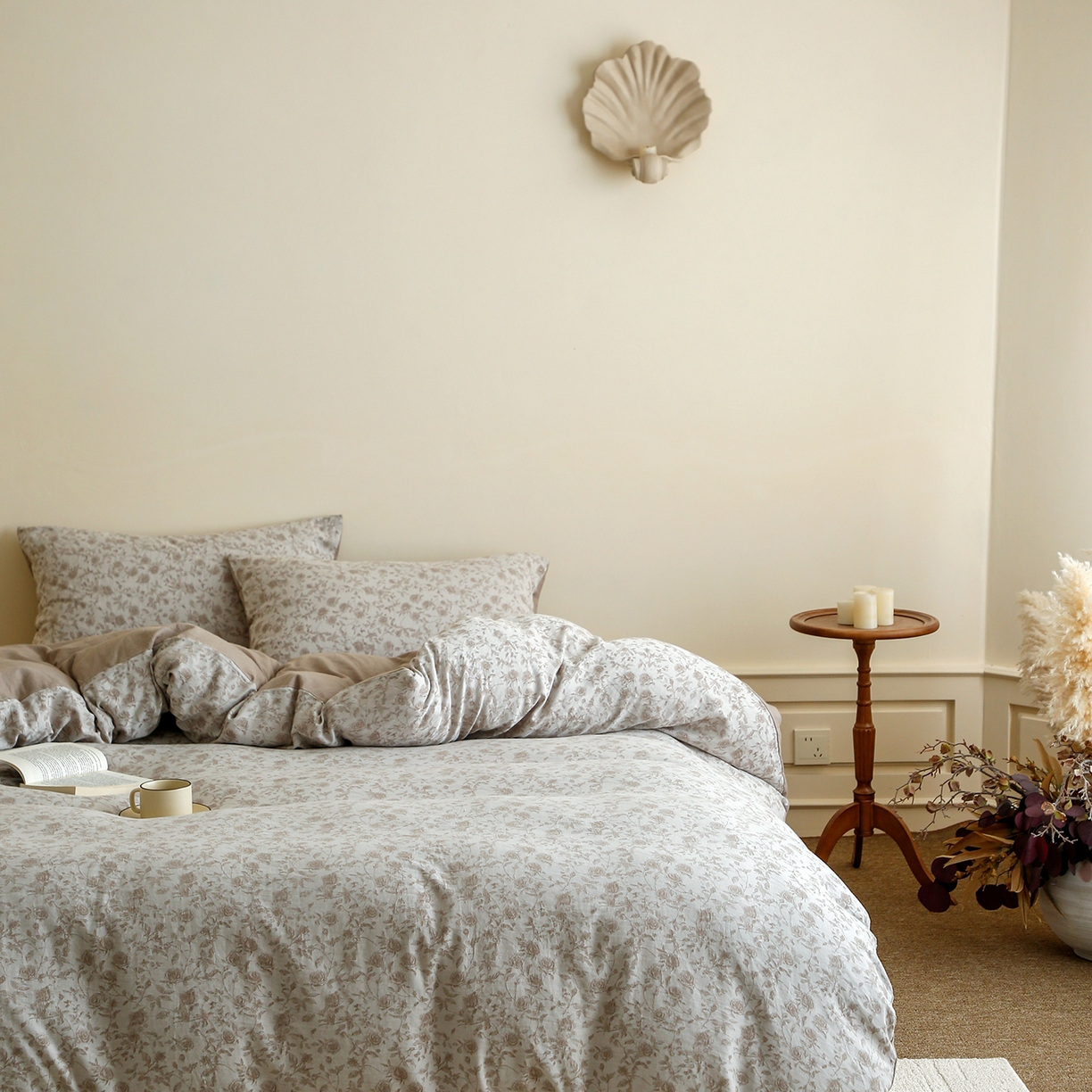 91家纺网 家纺一手货源 找家纺 沐白家居 2025新款色织全棉提花四件套 苏黎玫瑰-浅驼