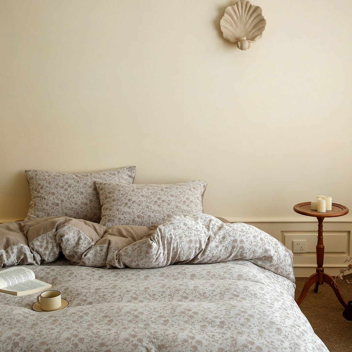 91家纺网 家纺一手货源 找家纺 沐白家居 2025新款色织全棉提花四件套 苏黎玫瑰-浅驼