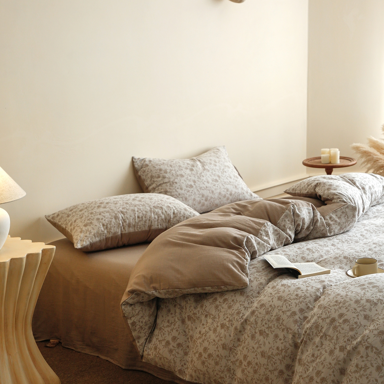 91家纺网 家纺一手货源 找家纺 沐白家居 2025新款色织全棉提花四件套 苏黎玫瑰-浅驼