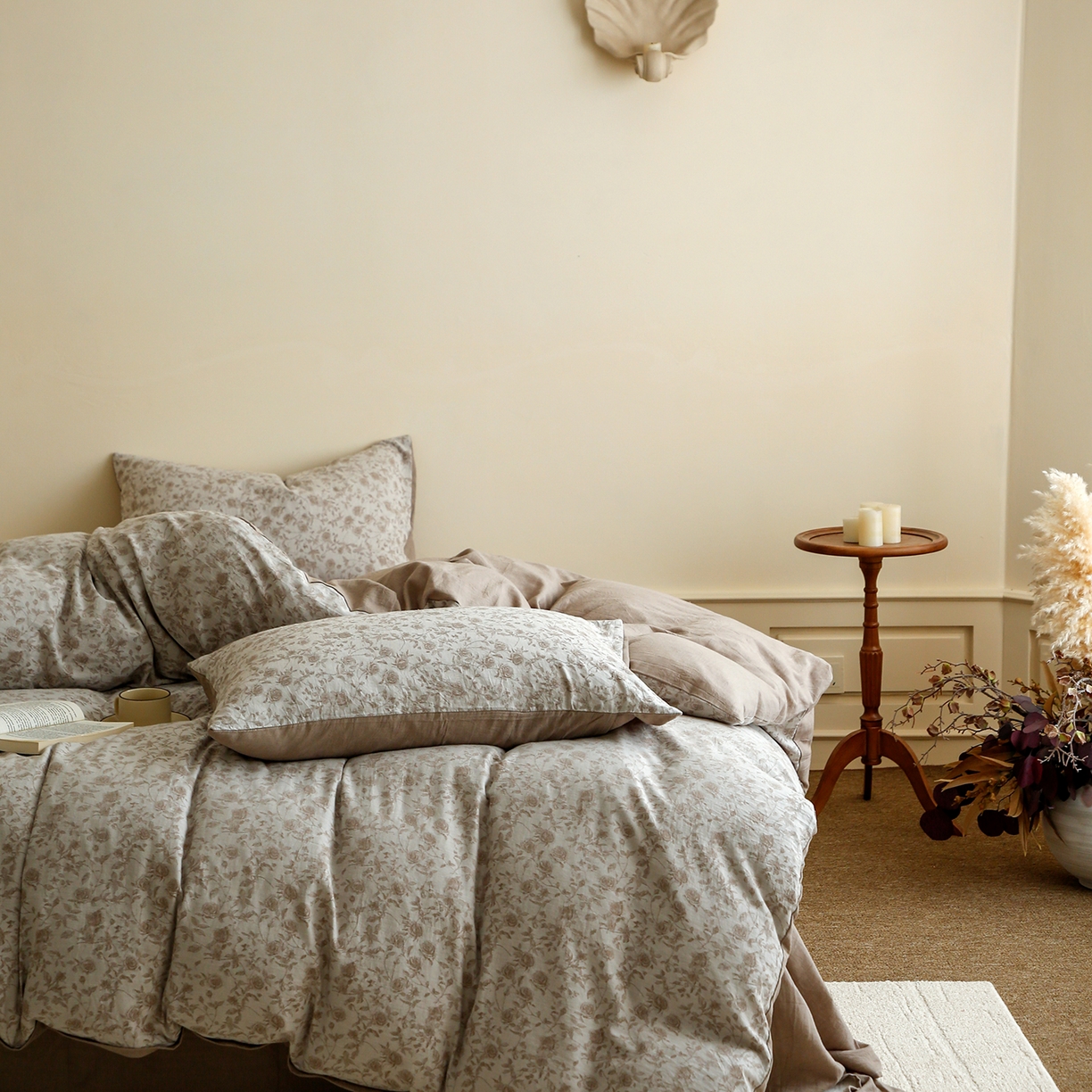 91家纺网 家纺一手货源 找家纺 沐白家居 2025新款色织全棉提花四件套 苏黎玫瑰-浅驼