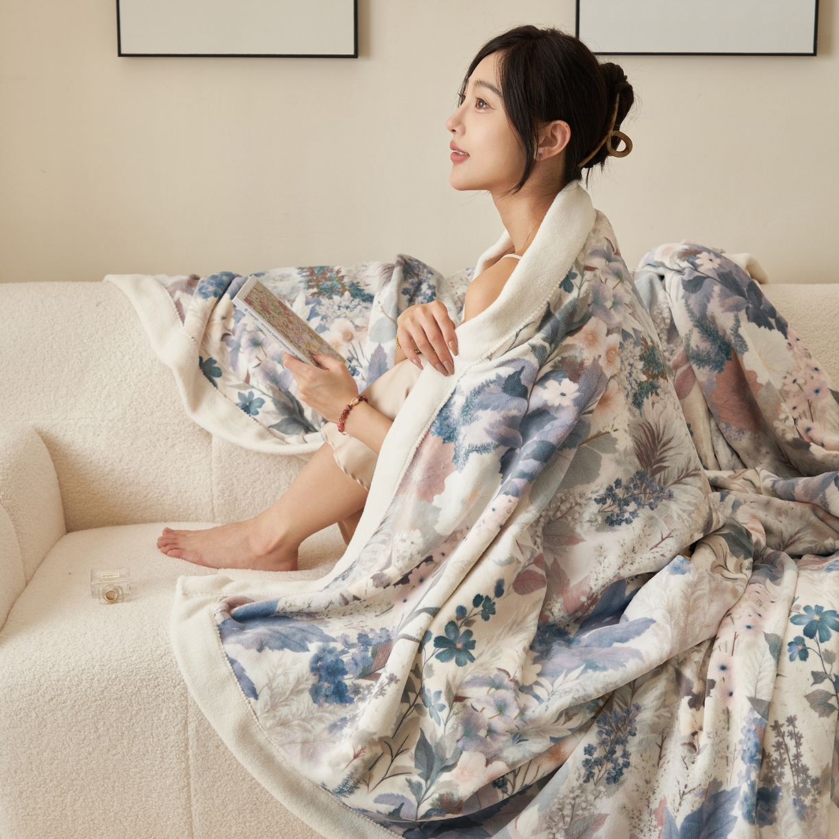 91家纺网 家纺一手货源 找家纺 寐绸家纺 2025新款牛奶绒数码印花毛毯 数码毛毯-菩提树下