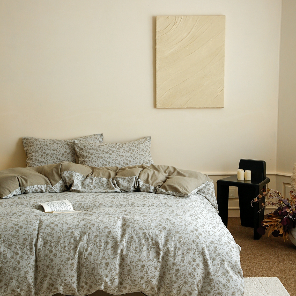 91家纺网 家纺一手货源 找家纺 沐白家居 2025新款色织全棉提花四件套 苏黎玫瑰-青果绿