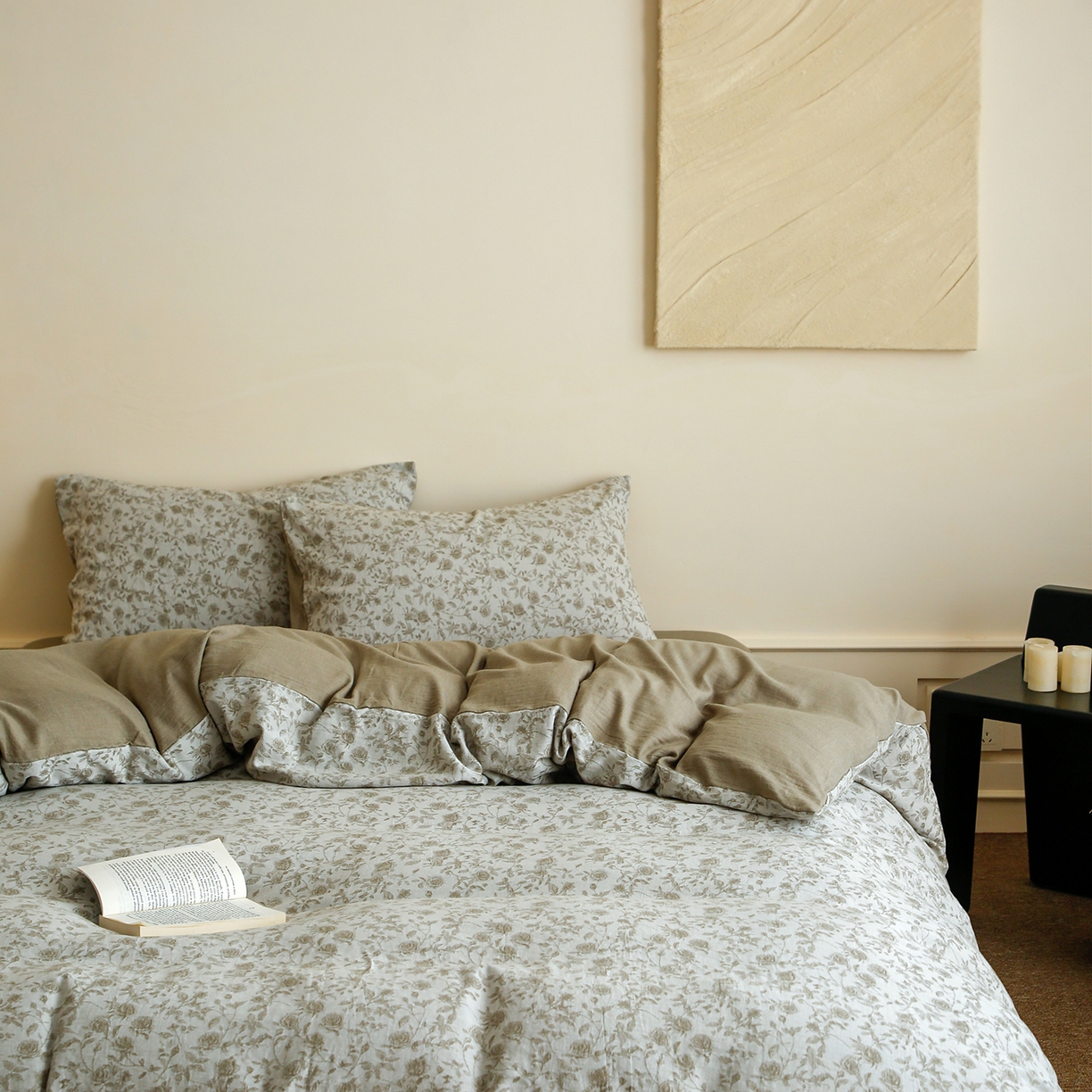 91家纺网 家纺一手货源 找家纺 沐白家居 2025新款色织全棉提花四件套 苏黎玫瑰-青果绿