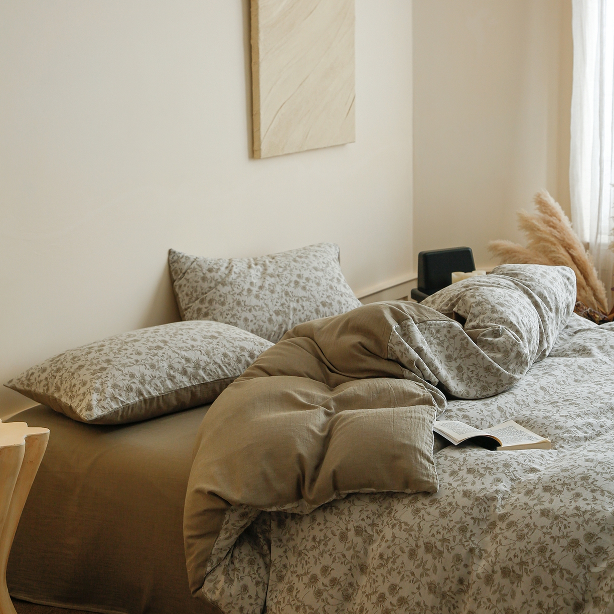 91家纺网 家纺一手货源 找家纺 沐白家居 2025新款色织全棉提花四件套 苏黎玫瑰-青果绿