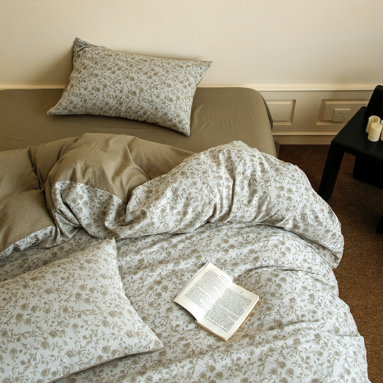 91家纺网 家纺一手货源 找家纺 沐白家居 2025新款色织全棉提花四件套 苏黎玫瑰-青果绿