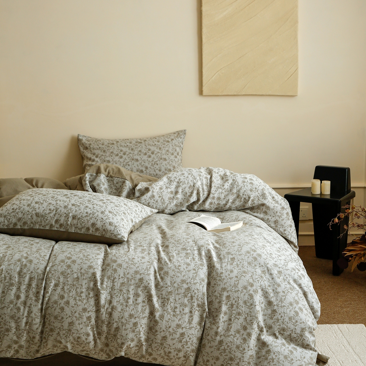 91家纺网 家纺一手货源 找家纺 沐白家居 2025新款色织全棉提花四件套 苏黎玫瑰-青果绿