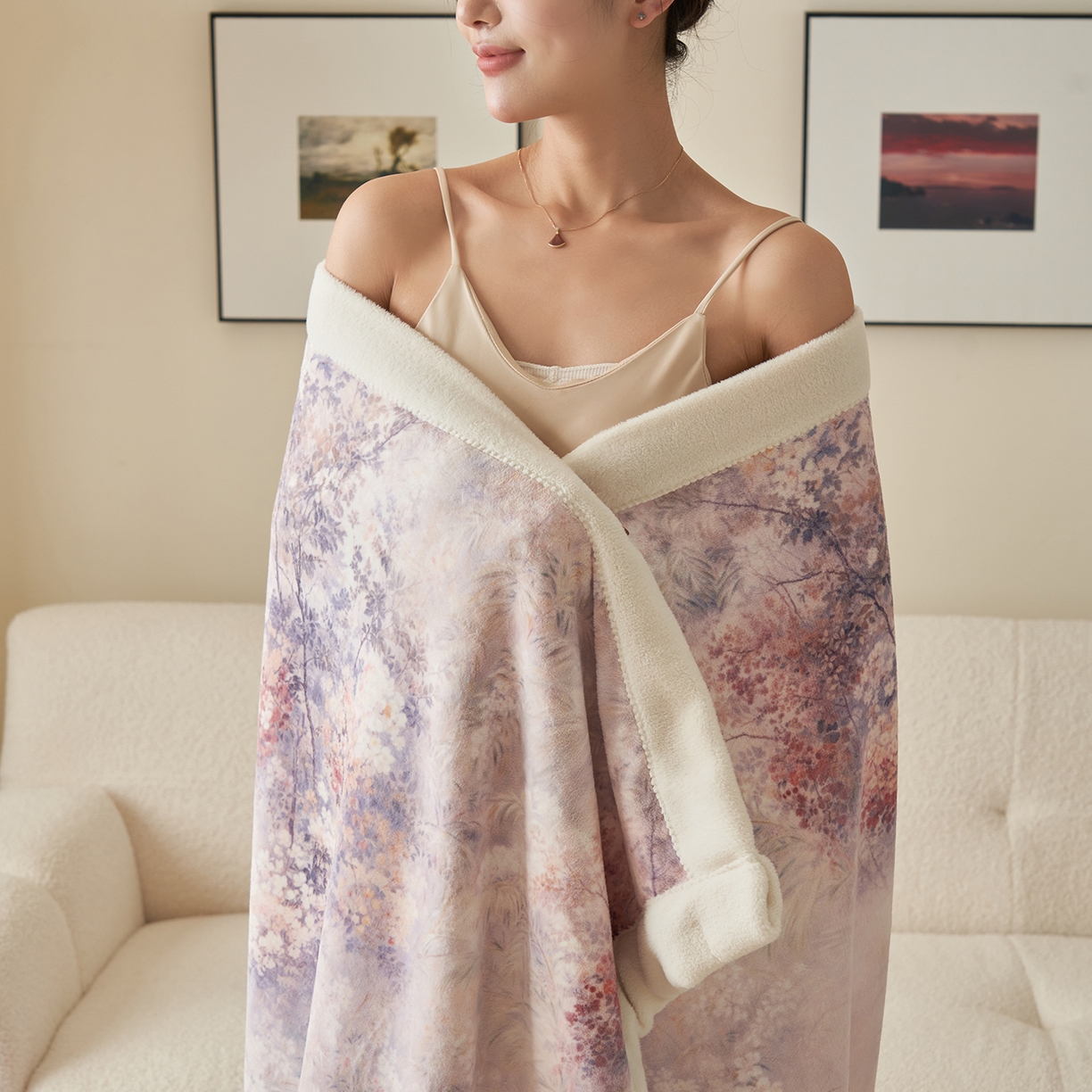 91家纺网 家纺一手货源 找家纺 寐绸家纺 2025新款牛奶绒数码印花毛毯 数码毛毯-秋叶繁华