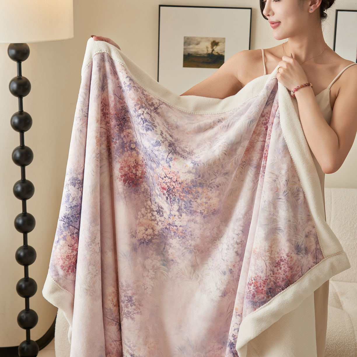 91家纺网 家纺一手货源 找家纺 寐绸家纺 2025新款牛奶绒数码印花毛毯 数码毛毯-秋叶繁华