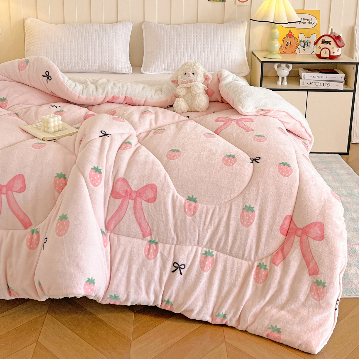 91家纺网 家纺一手货源 找家纺 （总）铺尚美家纺 2025新款牛奶绒羊羔绒印花清新款冬被子被芯