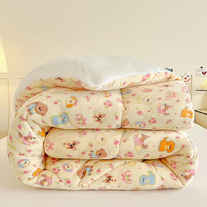 91家纺网 家纺一手货源 找家纺 铺尚美家纺 2025新款牛奶绒羊羔绒印花清新款冬被子被芯 卖萌修狗