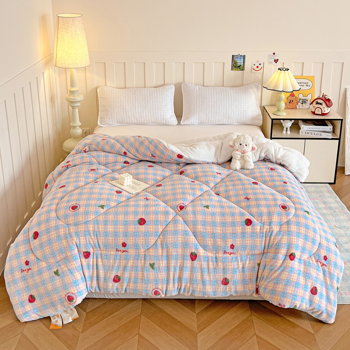 91家纺网 家纺一手货源 找家纺 （总）铺尚美家纺 2025新款牛奶绒羊羔绒印花清新款冬被子被芯