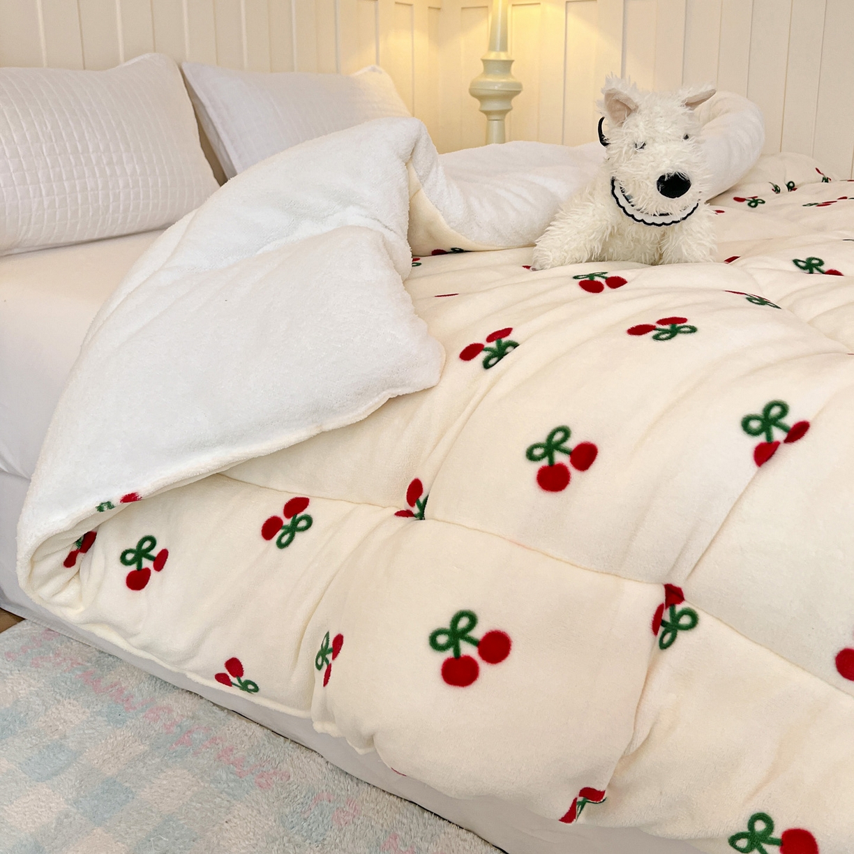 91家纺网 家纺一手货源 找家纺 铺尚美家纺 2025新款牛奶绒羊羔绒印花清新款冬被子被芯 一口樱桃