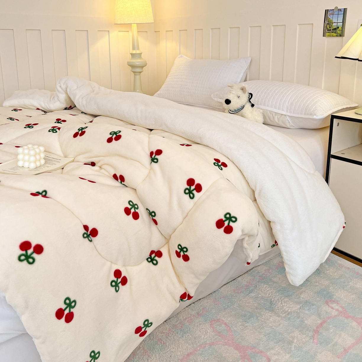 91家纺网 家纺一手货源 找家纺 铺尚美家纺 2025新款牛奶绒羊羔绒印花清新款冬被子被芯 一口樱桃