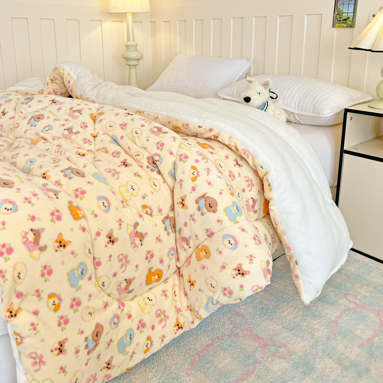 91家纺网 家纺一手货源 找家纺 铺尚美家纺 2025新款牛奶绒羊羔绒印花清新款冬被子被芯 卖萌修狗