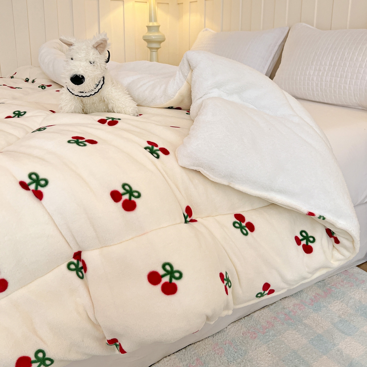 91家纺网 家纺一手货源 找家纺 铺尚美家纺 2025新款牛奶绒羊羔绒印花清新款冬被子被芯 一口樱桃