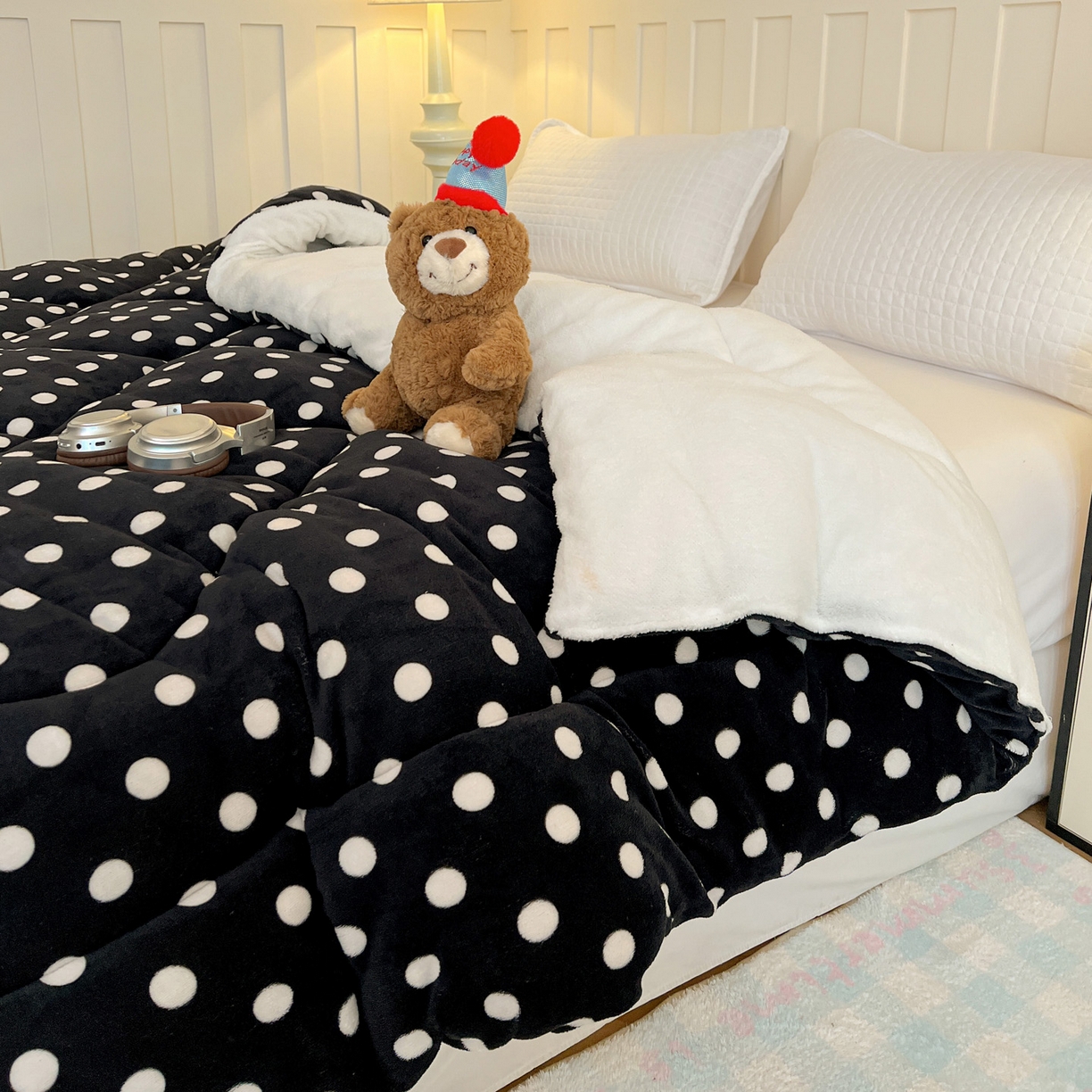 91家纺网 家纺一手货源 找家纺 铺尚美家纺 2025新款牛奶绒羊羔绒印花清新款冬被子被芯 黑珍珠