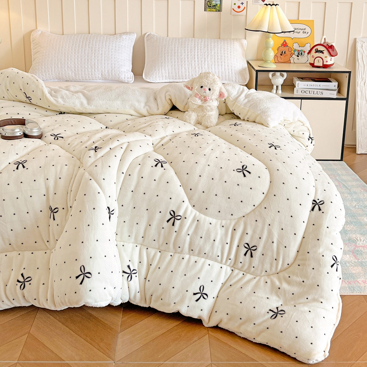 91家纺网 家纺一手货源 找家纺 铺尚美家纺 2025新款牛奶绒羊羔绒印花清新款冬被子被芯 蝴蝶点点心