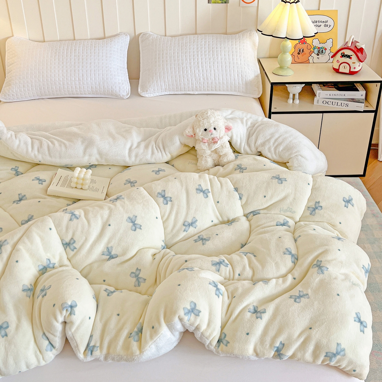 91家纺网 家纺一手货源 找家纺 铺尚美家纺 2025新款牛奶绒羊羔绒印花清新款冬被子被芯 梦幻