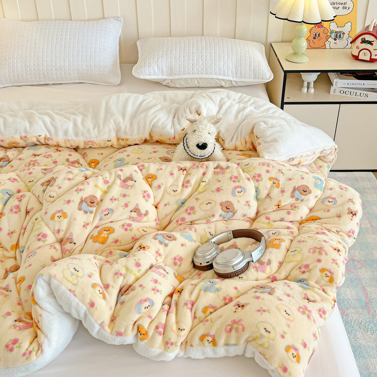 91家纺网 家纺一手货源 找家纺 铺尚美家纺 2025新款牛奶绒羊羔绒印花清新款冬被子被芯 卖萌修狗