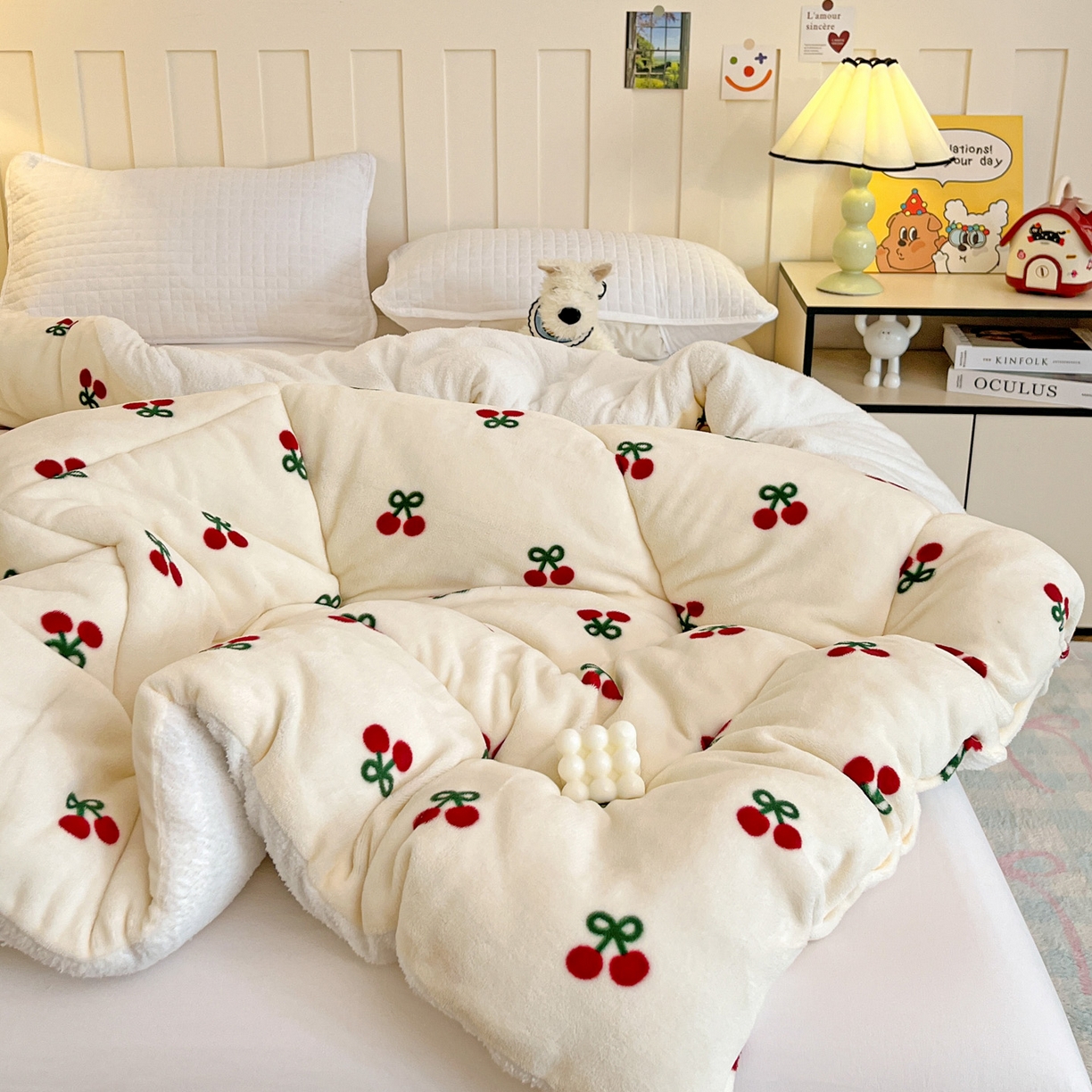 91家纺网 家纺一手货源 找家纺 铺尚美家纺 2025新款牛奶绒羊羔绒印花清新款冬被子被芯 一口樱桃