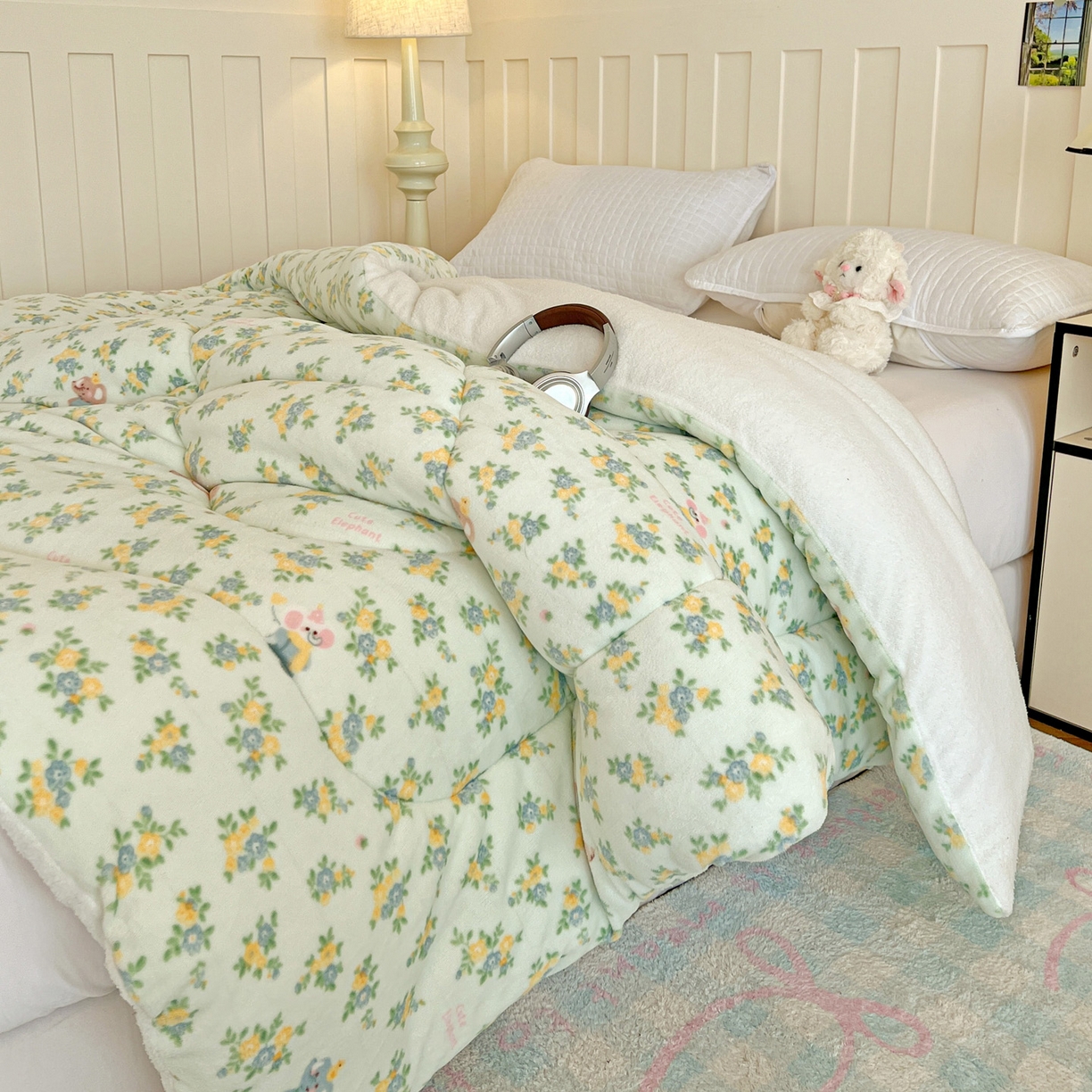 91家纺网 家纺一手货源 找家纺 铺尚美家纺 2025新款牛奶绒羊羔绒印花清新款冬被子被芯 茉莉小象