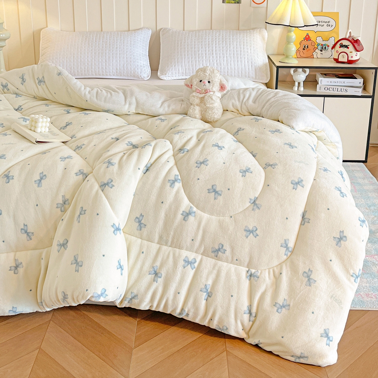 91家纺网 家纺一手货源 找家纺 铺尚美家纺 2025新款牛奶绒羊羔绒印花清新款冬被子被芯 梦幻