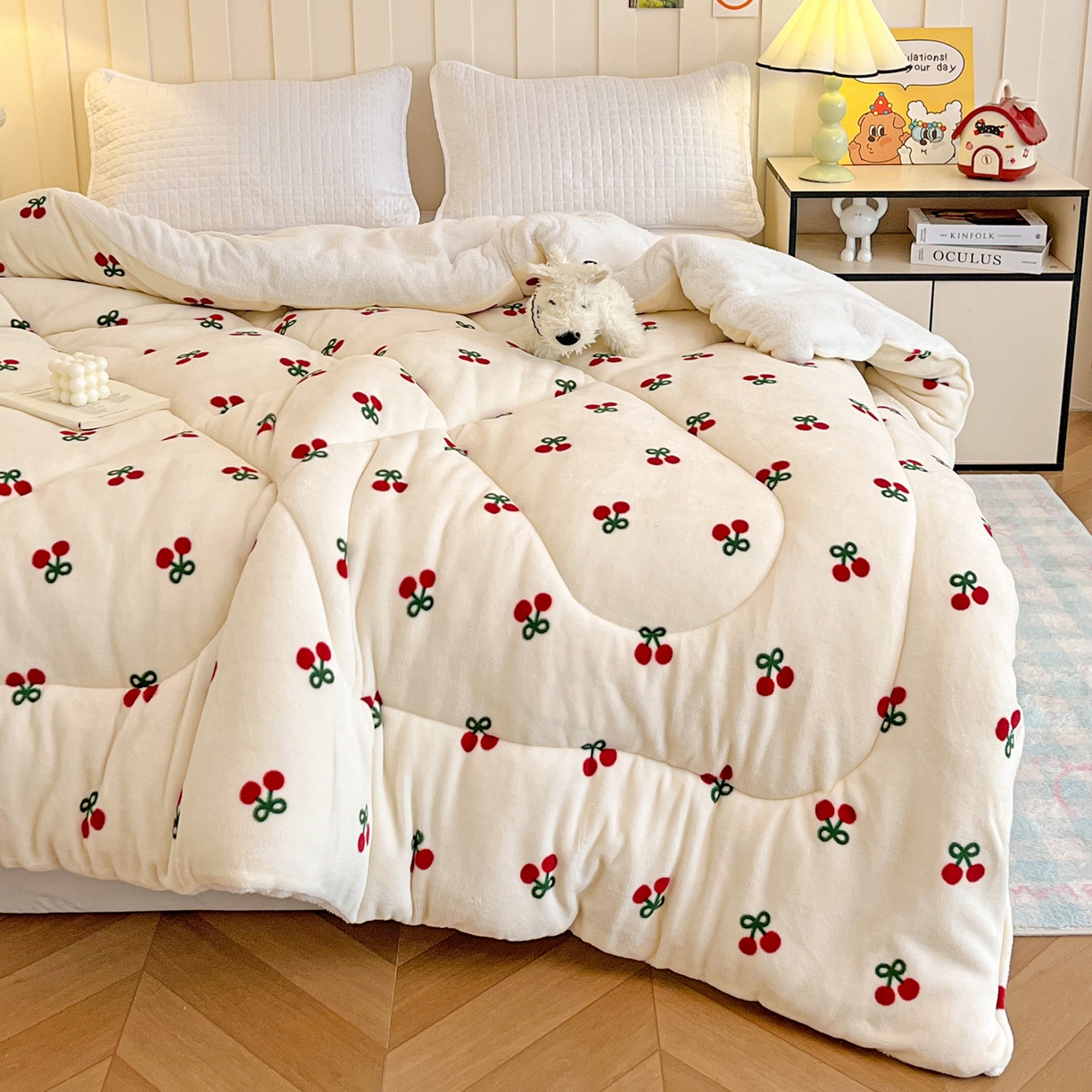 91家纺网 家纺一手货源 找家纺 铺尚美家纺 2025新款牛奶绒羊羔绒印花清新款冬被子被芯 一口樱桃