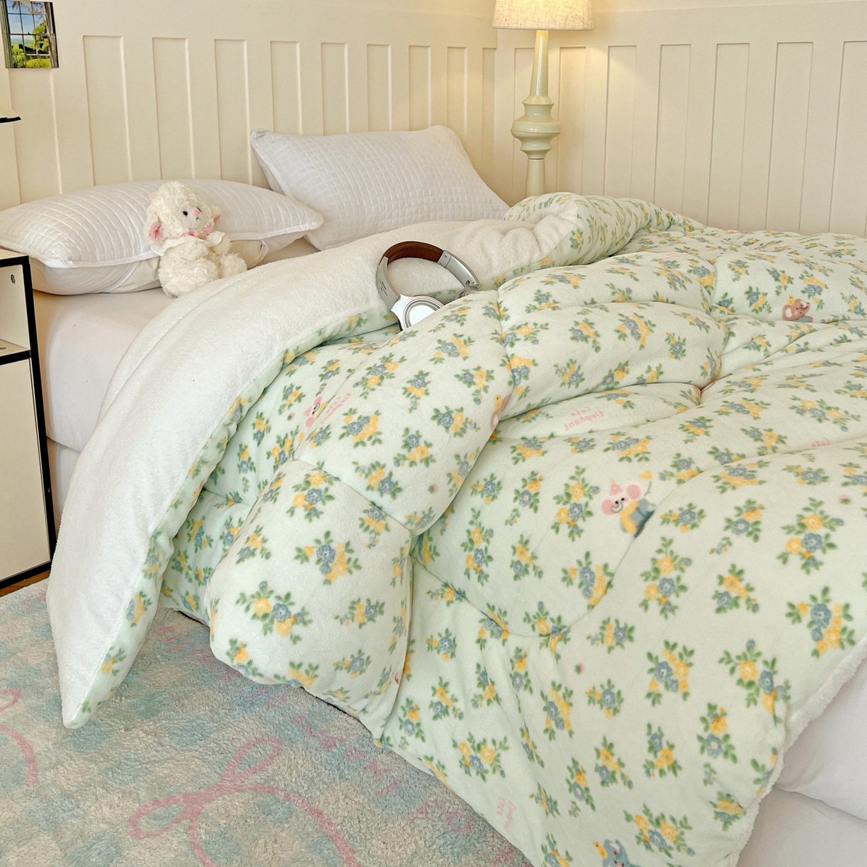 91家纺网 家纺一手货源 找家纺 铺尚美家纺 2025新款牛奶绒羊羔绒印花清新款冬被子被芯 茉莉小象