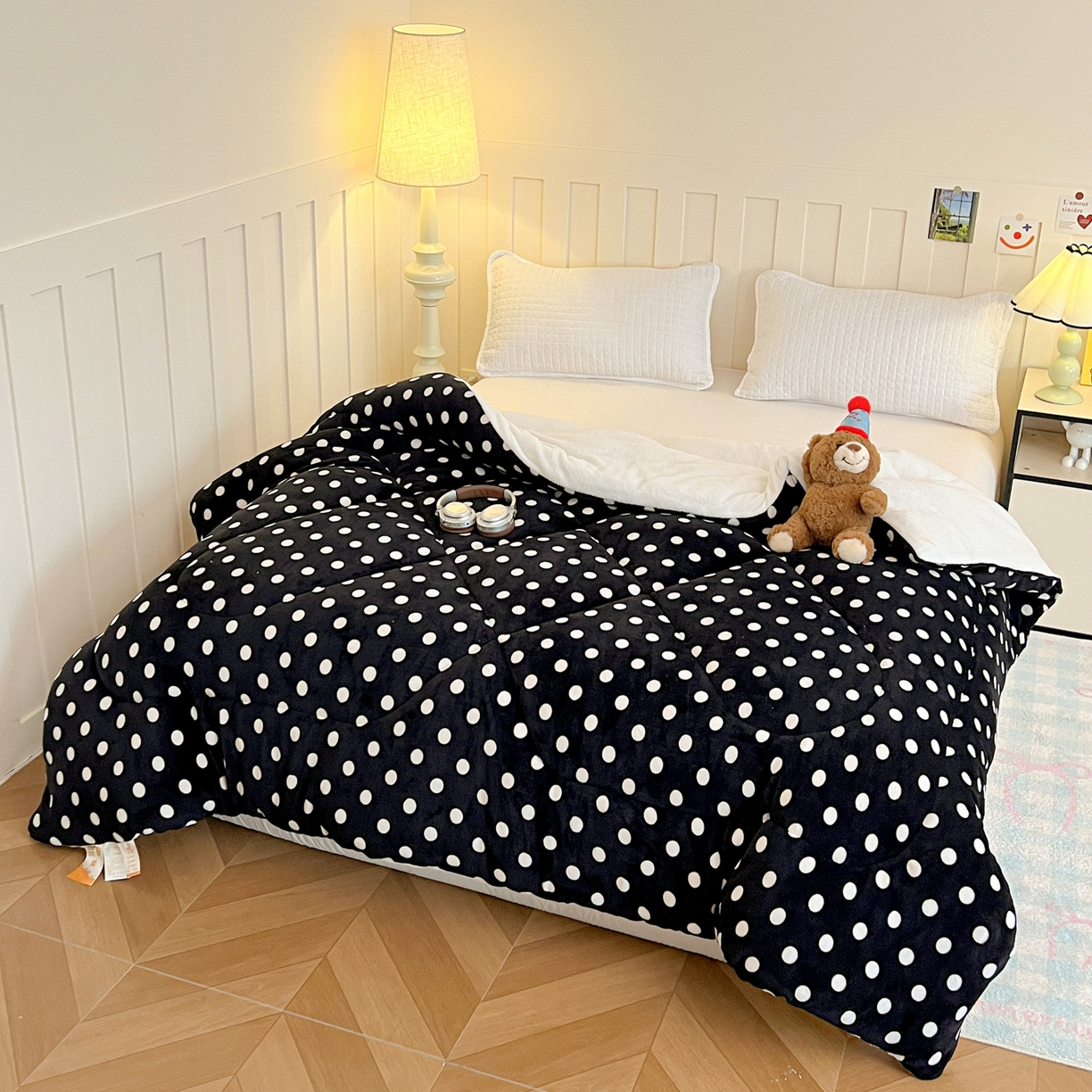 91家纺网 家纺一手货源 找家纺 铺尚美家纺 2025新款牛奶绒羊羔绒印花清新款冬被子被芯 黑珍珠