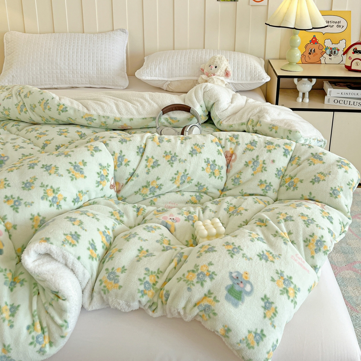 91家纺网 家纺一手货源 找家纺 铺尚美家纺 2025新款牛奶绒羊羔绒印花清新款冬被子被芯 茉莉小象