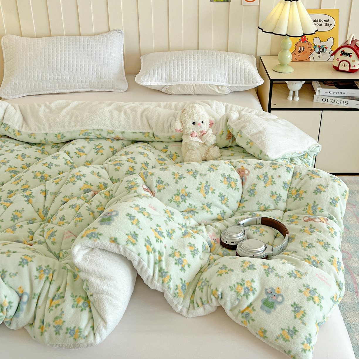 91家纺网 家纺一手货源 找家纺 铺尚美家纺 2025新款牛奶绒羊羔绒印花清新款冬被子被芯 茉莉小象