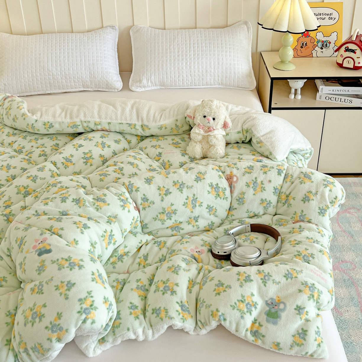 91家纺网 家纺一手货源 找家纺 铺尚美家纺 2025新款牛奶绒羊羔绒印花清新款冬被子被芯 茉莉小象