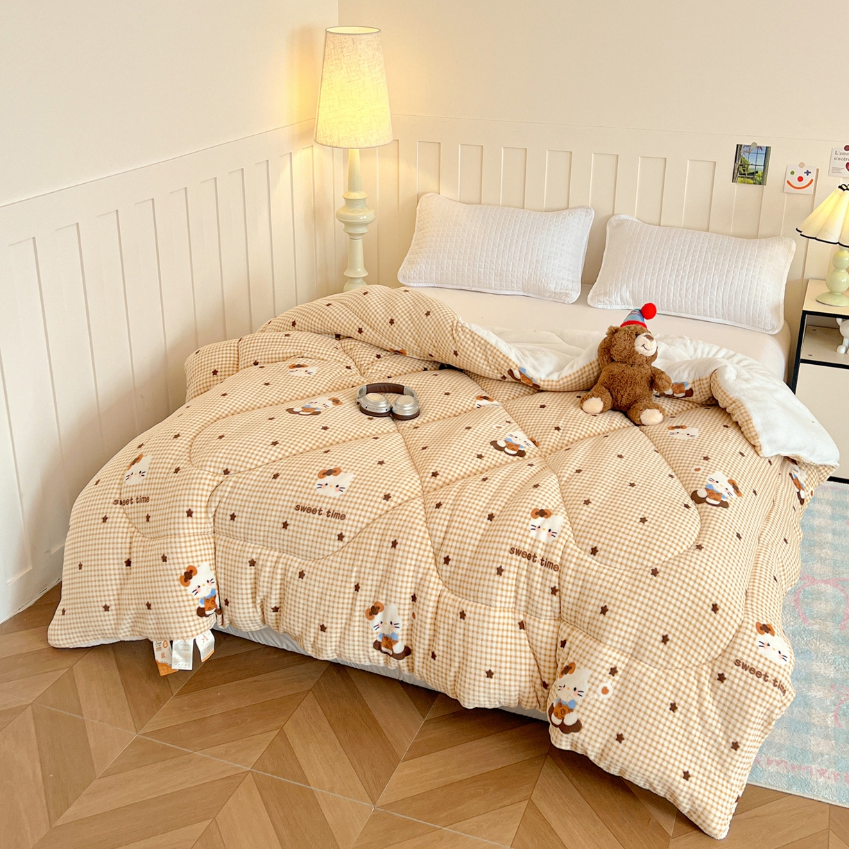 91家纺网 家纺一手货源 找家纺 铺尚美家纺 2025新款牛奶绒羊羔绒印花清新款冬被子被芯 可可猫星