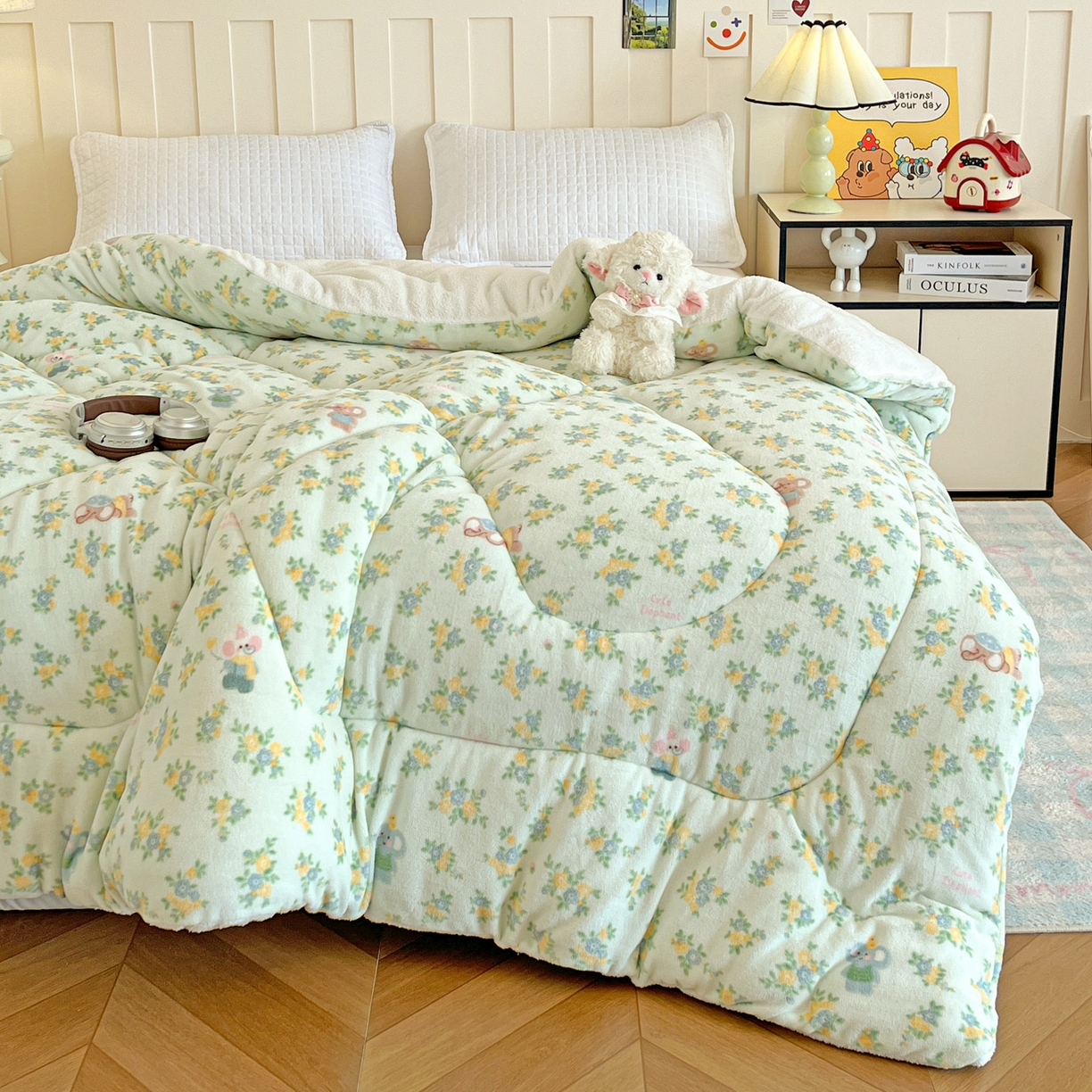 91家纺网 家纺一手货源 找家纺 铺尚美家纺 2025新款牛奶绒羊羔绒印花清新款冬被子被芯 茉莉小象