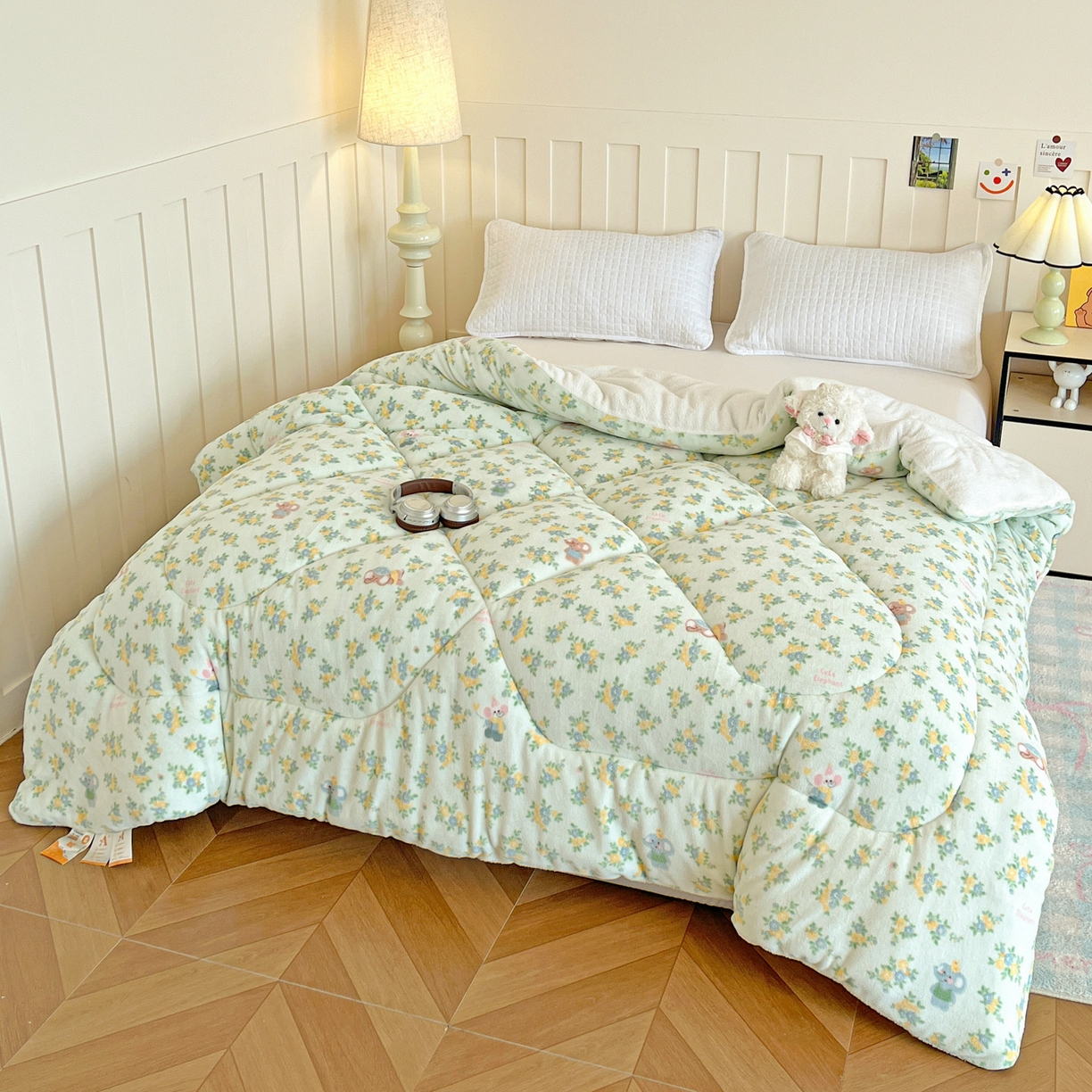 91家纺网 家纺一手货源 找家纺 铺尚美家纺 2025新款牛奶绒羊羔绒印花清新款冬被子被芯 茉莉小象