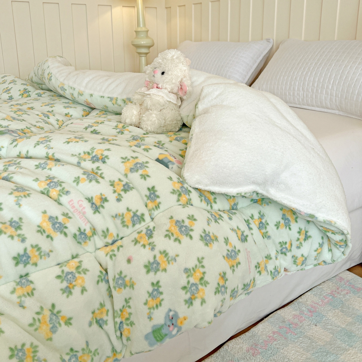 91家纺网 家纺一手货源 找家纺 铺尚美家纺 2025新款牛奶绒羊羔绒印花清新款冬被子被芯 茉莉小象