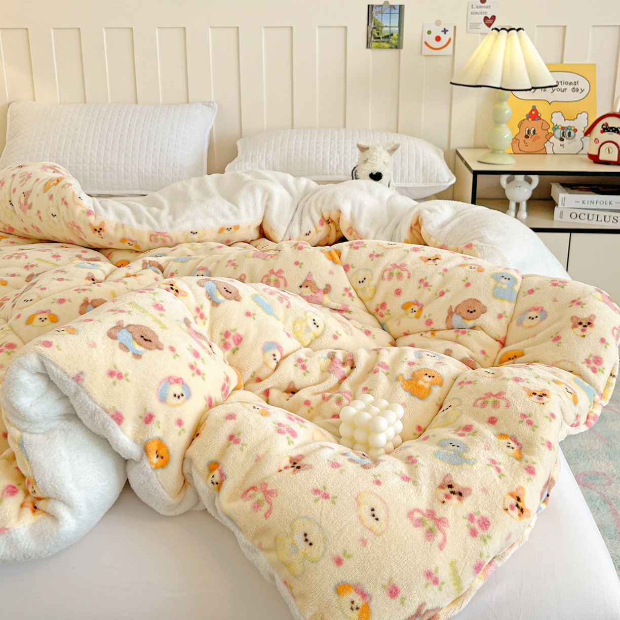 91家纺网 家纺一手货源 找家纺 铺尚美家纺 2025新款牛奶绒羊羔绒印花清新款冬被子被芯 卖萌修狗