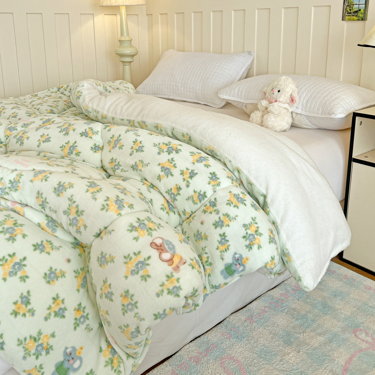 91家纺网 家纺一手货源 找家纺 铺尚美家纺 2025新款牛奶绒羊羔绒印花清新款冬被子被芯 茉莉小象