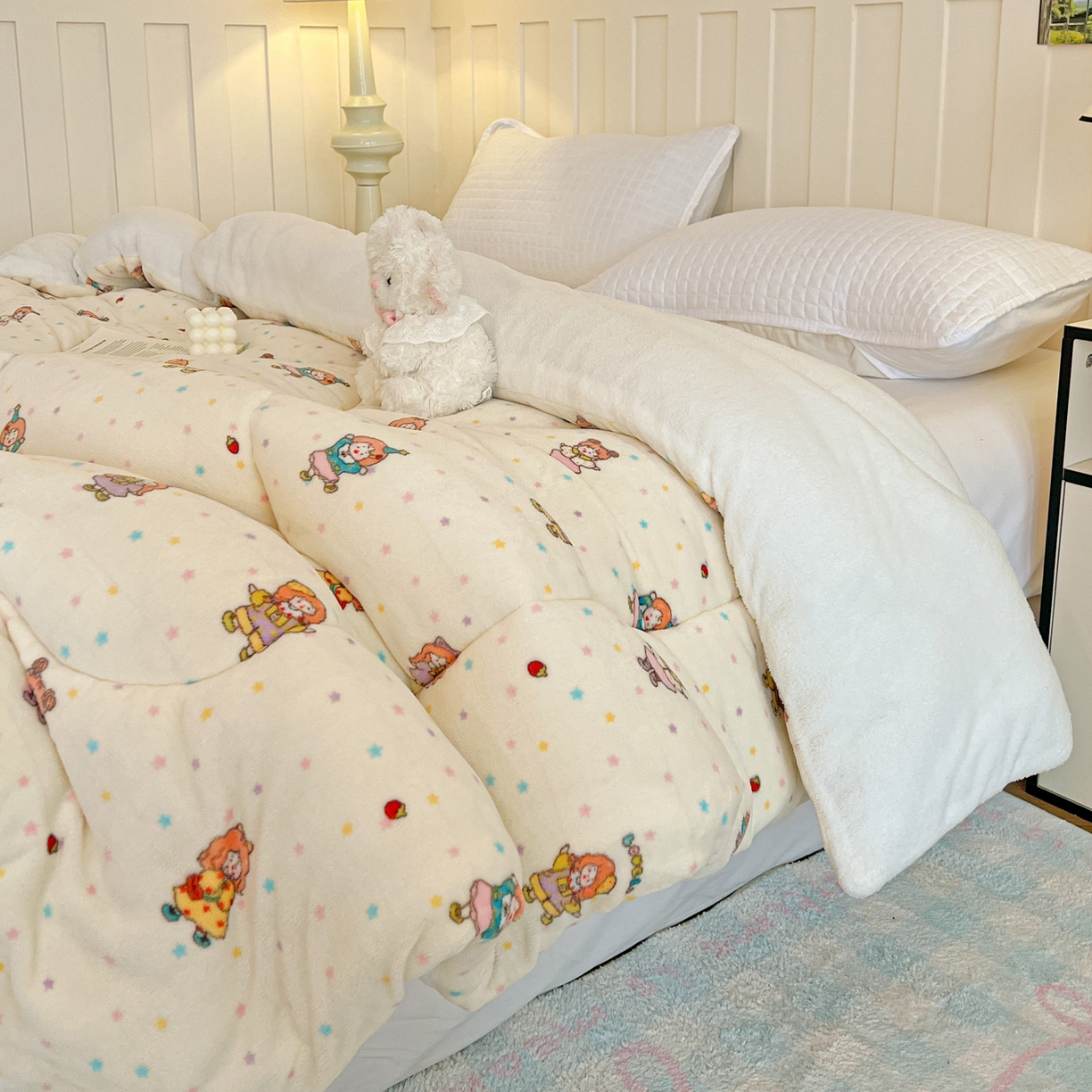 91家纺网 家纺一手货源 找家纺 铺尚美家纺 2025新款牛奶绒羊羔绒印花清新款冬被子被芯 奶糖少女
