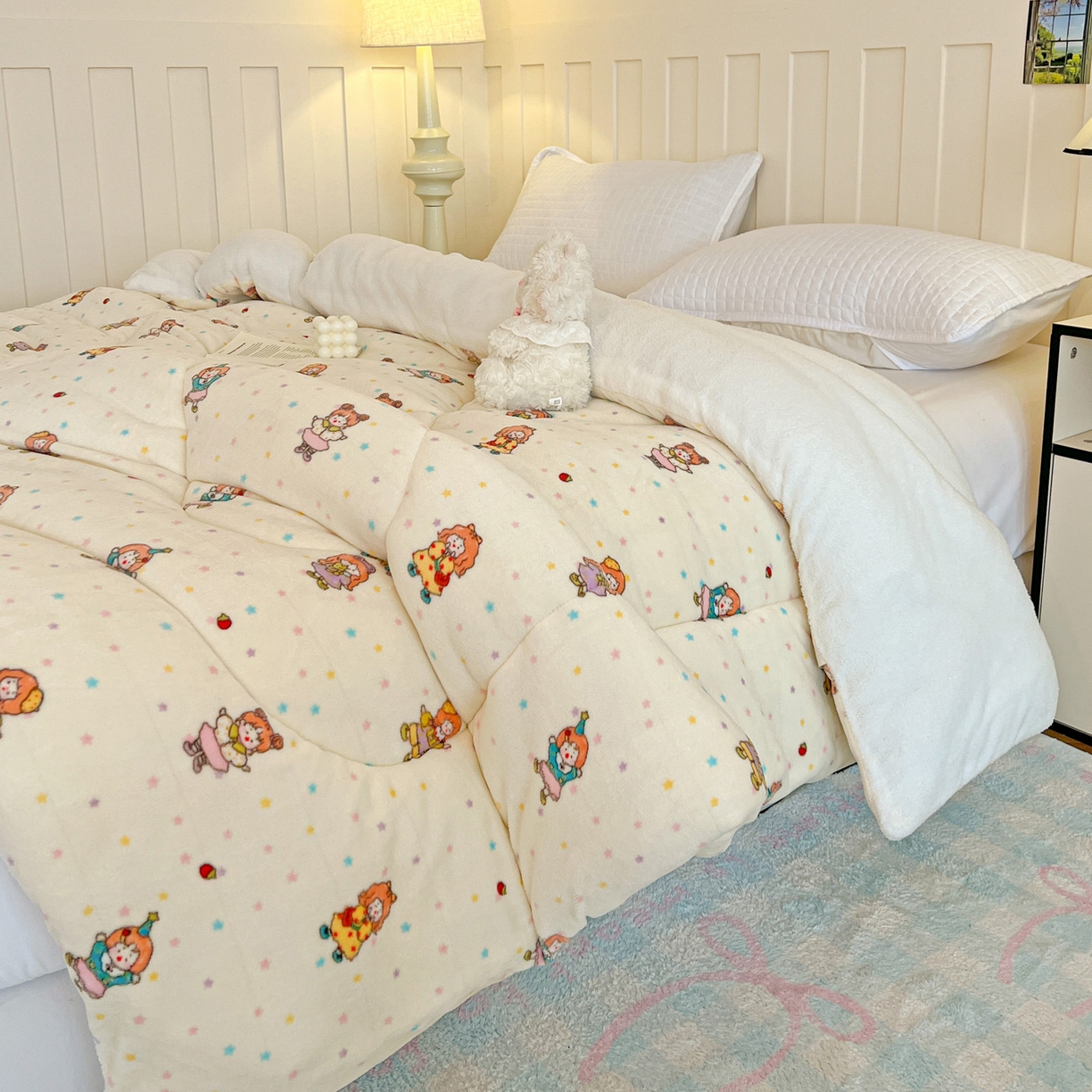 91家纺网 家纺一手货源 找家纺 铺尚美家纺 2025新款牛奶绒羊羔绒印花清新款冬被子被芯 奶糖少女