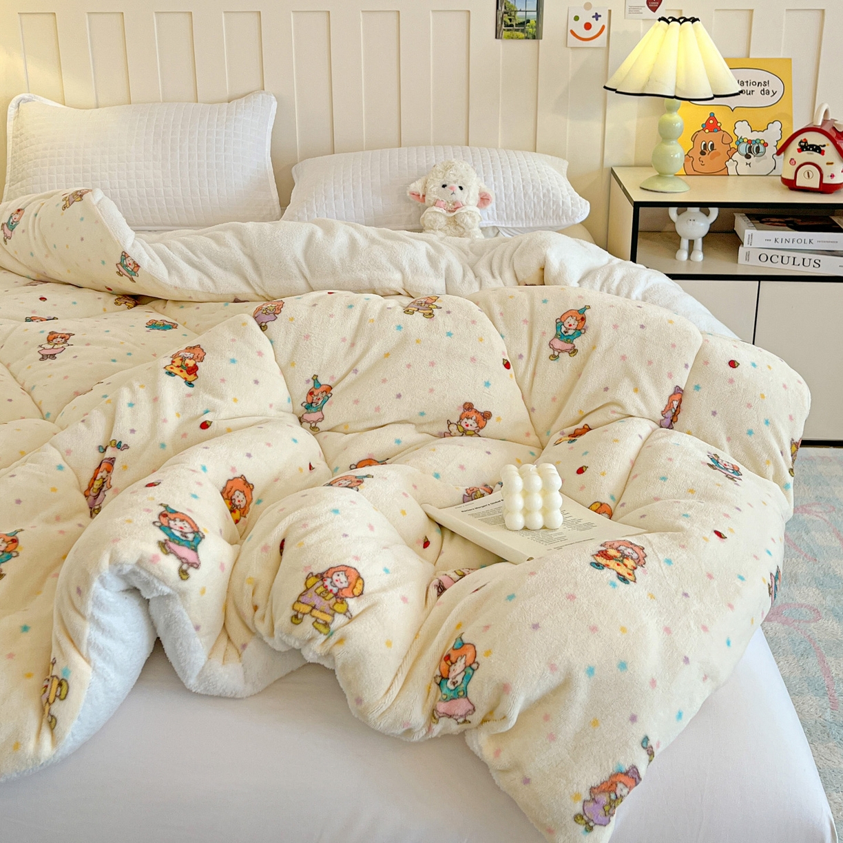 91家纺网 家纺一手货源 找家纺 铺尚美家纺 2025新款牛奶绒羊羔绒印花清新款冬被子被芯 奶糖少女
