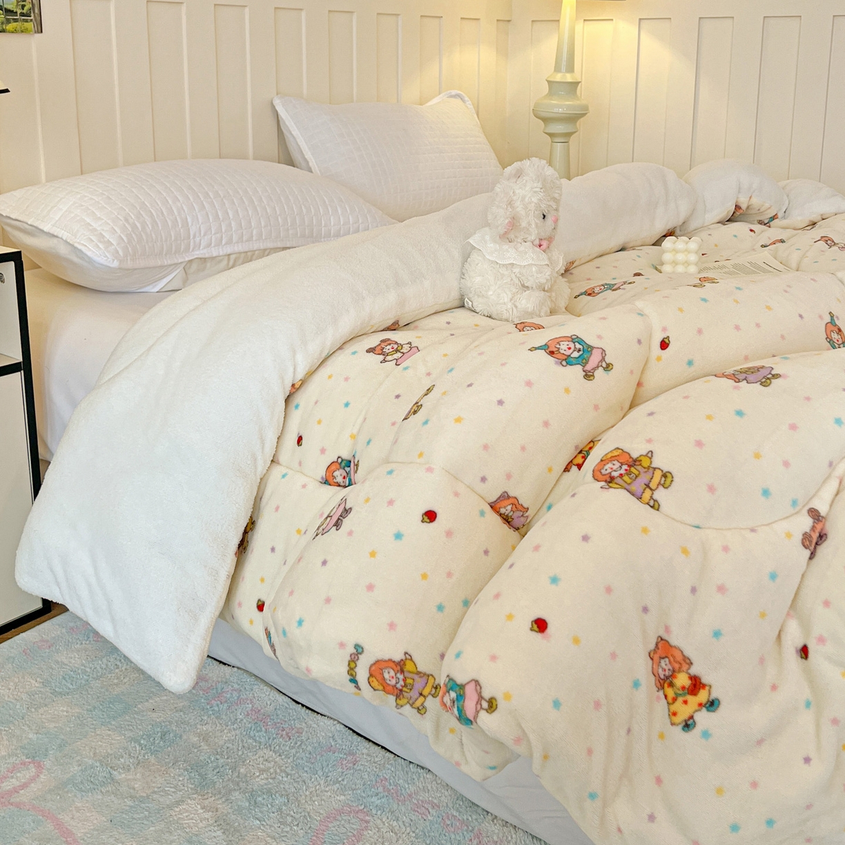 91家纺网 家纺一手货源 找家纺 铺尚美家纺 2025新款牛奶绒羊羔绒印花清新款冬被子被芯 奶糖少女
