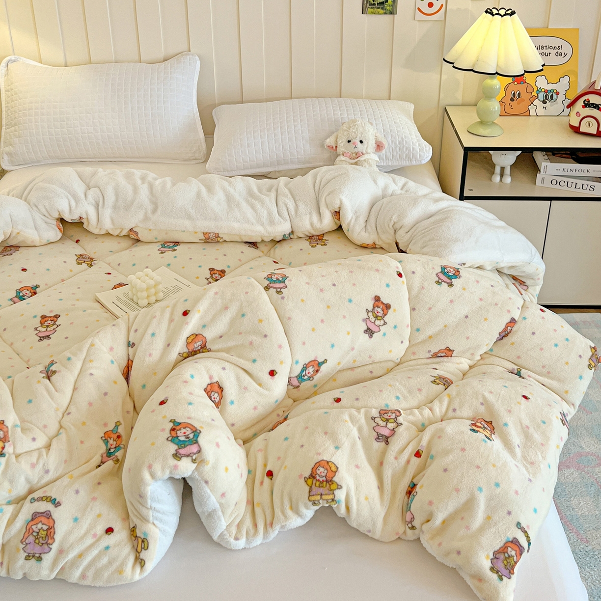 91家纺网 家纺一手货源 找家纺 铺尚美家纺 2025新款牛奶绒羊羔绒印花清新款冬被子被芯 奶糖少女