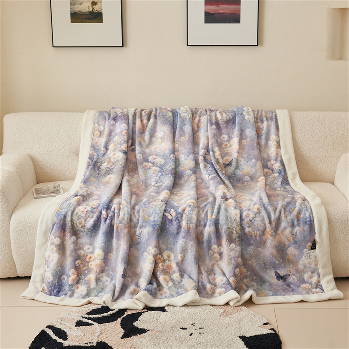 91家纺网 家纺一手货源 找家纺 寐绸家纺 2025新款牛奶绒数码印花毛毯 数码毛毯-如梦蝶舞