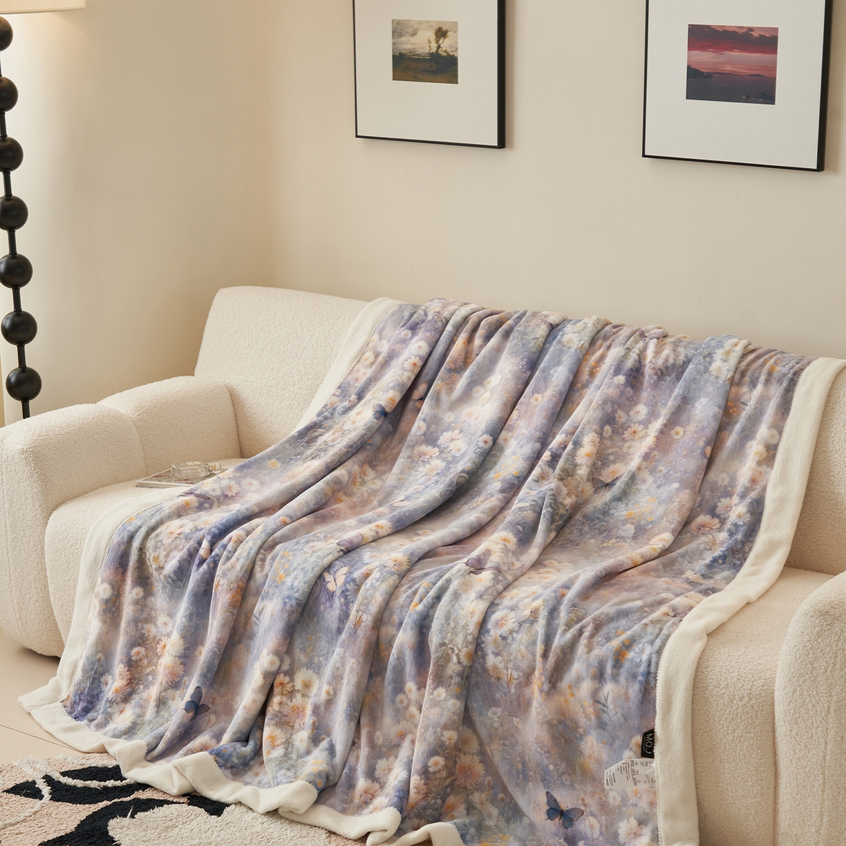 91家纺网 家纺一手货源 找家纺 寐绸家纺 2025新款牛奶绒数码印花毛毯 数码毛毯-如梦蝶舞