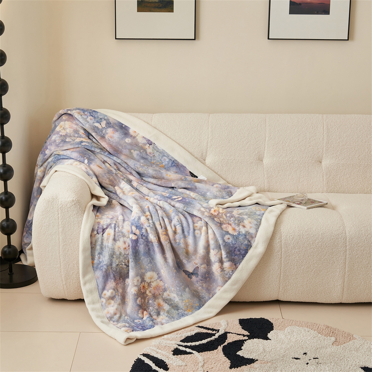 91家纺网 家纺一手货源 找家纺 寐绸家纺 2025新款牛奶绒数码印花毛毯 数码毛毯-如梦蝶舞